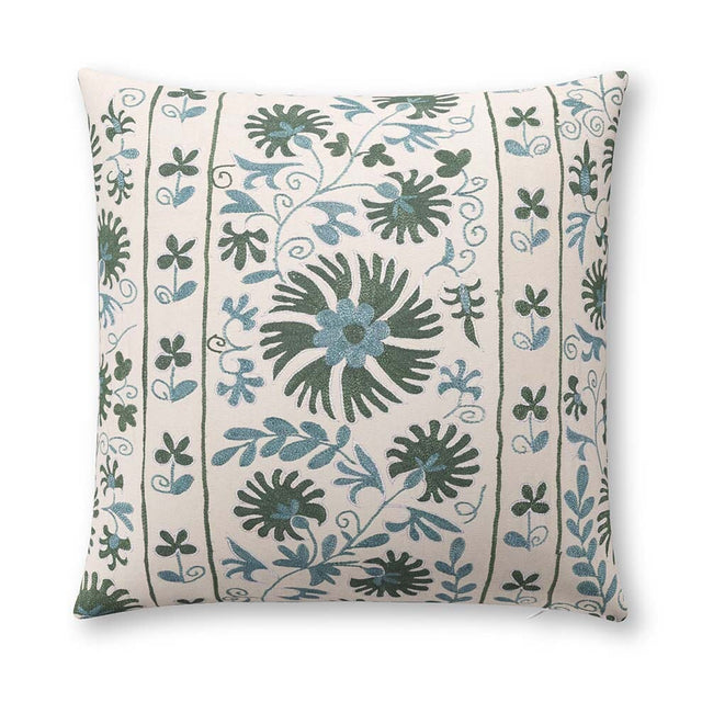 Sage Ribbon Suzani Outdoor Pillow Pillow ADT 22" W x 22" H 