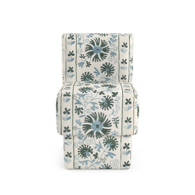 Sage Ribbon Suzani Anita Vanity Stool Furniture Revive Upholstered Base 