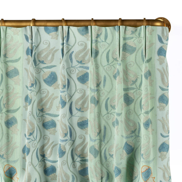 Aqua Pomegranate Suzani French Pleat Curtain Curtains St. Frank 