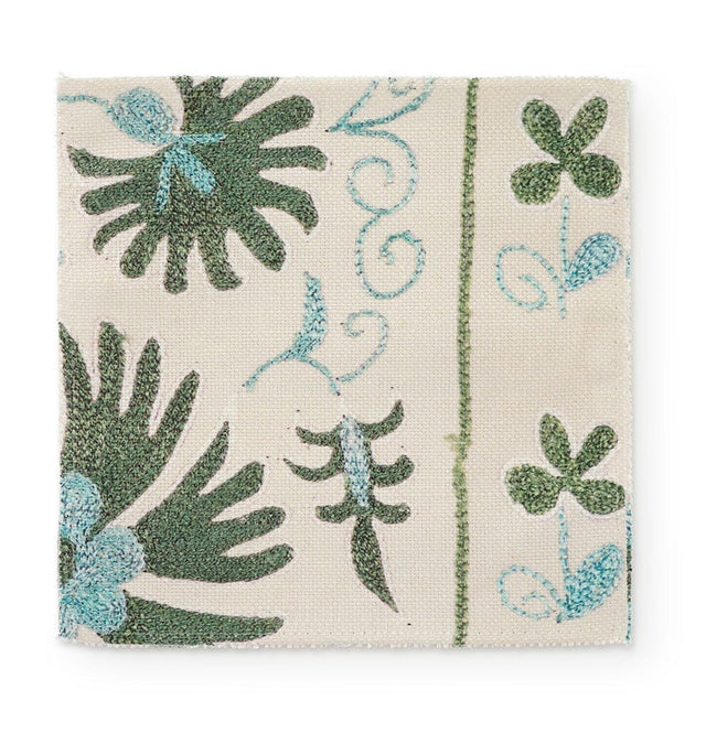 Sage Ribbon Suzani Outdoor Performance Fabric Swatch Swatch ADT 